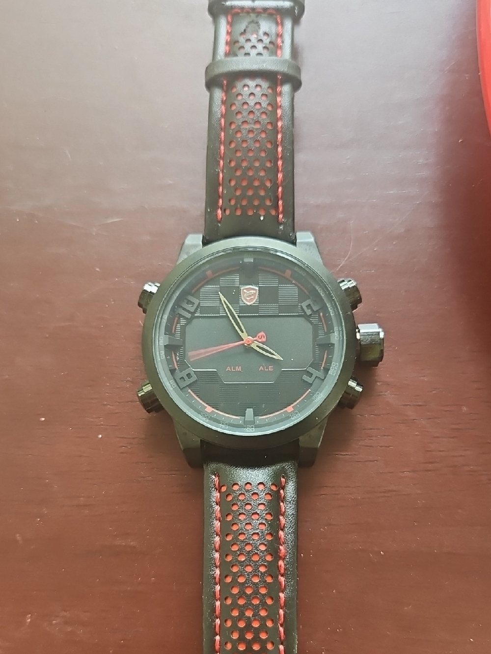 SHARK SPORT Racing Watch - Black Checkered Dial w/Contrasting Red Second Hand